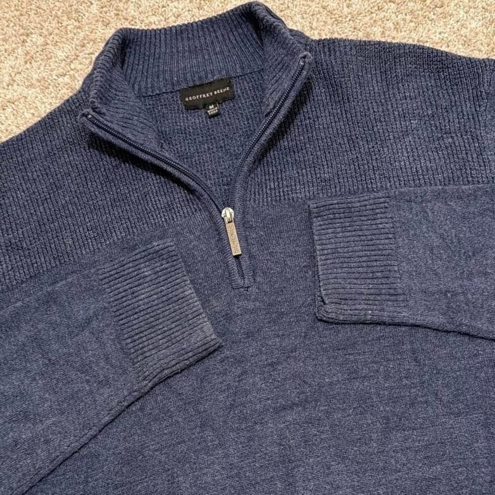 Geoffrey‎ Beene Indigo Heather Quarter Zip Sweater | Ribbed Trim | Medium